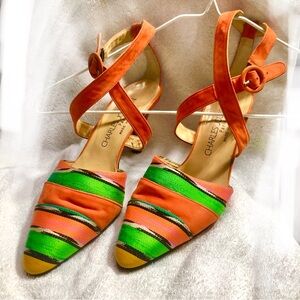 Charles Jourdan Vintage Pointy Color Block Strappy Heels Made in France